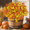 Artificial Fall Flowers for Outdoor Decoration,16 Bundles Faux Silk Colorful Flowers for Outside,UV Resistant Fake Flowers Plants for Front Door Patio Porch Yard Balcony Autumn Decor(F Orange Yellow)