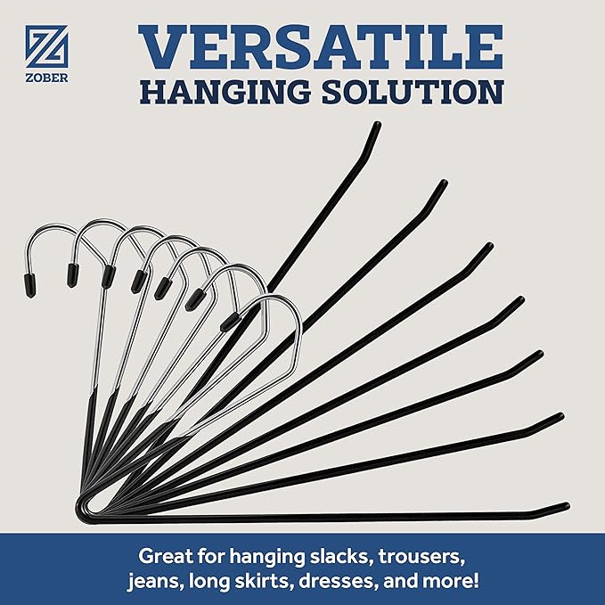 Zober Non-Slip Pants Hangers - 40 Pack Open Ended for Jeans and Clothes - Space Saving, Strong, Durable Metal Hangers for Closet (Black)