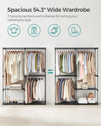 SONGMICS Portable Closet, Freestanding Closet Organizer, Clothes Rack with Shelves, Hanging Rods, Storage Organizer, for Cloakroom, Bedroom, 54.3 x 16.9 x 71.7 Inches, Black URYG025B02