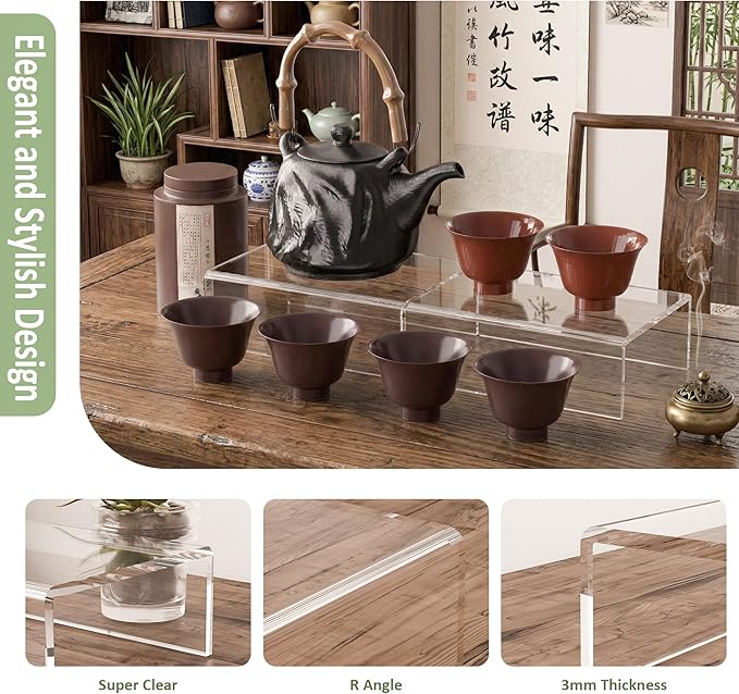 Acrylic Shelf Riser 6x4.3x2 pack of 2, Clear Display Shelf 6” for Figure, Cosmetics, Bags, Shoes, Toys, Collectibles, 6x4.3x2 Inch