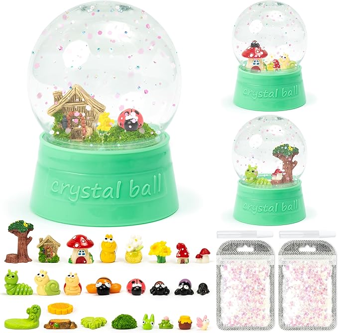 Spring Snow Globes Craft Kit - 8 Set DIY Plastic Snow Globe Craft with Mini Resin Butterfly Bee, Make Your Own Party Favor Decor with Glitter for Classroom Activity Gift (Insect)