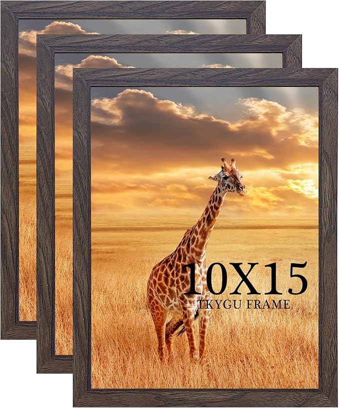 10x15 Picture Frame Set of 3, walnut Wooden Frame 10 by15 Wall Gallery Poster Photo frame with Durable Shatter Resistant Plexiglass for Wall Mounting Family -friend- wedding best gift