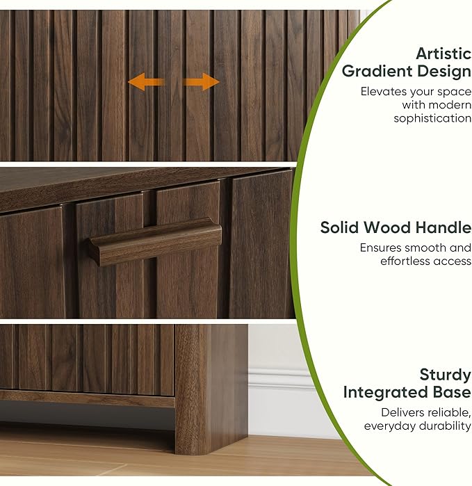 Shoe Cabinet with 2 Flip Drawers, 31.5 Inch Narrow Fluted Shoe Organizer with Gradient Wood Strips Door for Entryway Hallway, Living Room Storage Furniture, Walnut
