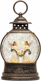 9.7'' Christmas Angel Snow Globe, Musical Lighted Water Lantern, Retro Decoration with Swirling Glitter, USB Powered and Battery Operated, Xmas Home Décor Gift (Baby Jesus with Angel)