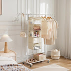 MAX Houser 5 Shelf Hanging Closet Organizer, Space Saver, Cloth Hanging Shelves with 4 Side Pockets, Foldable, Beige