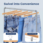 SereneLife 30 Pack Skirt and Pant Hanger with Adjustable Non-Slip Steel Clips, Premium Wooden, 360° Swivel Hook & 10 lb Capacity – Space-Saving Heavy-Duty Hangers for Jeans, Shorts & Slacks (Natural)
