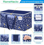 HomeHacks Moving Bags, Extra Large Size Moving Boxes, Heavy Duty Luggage Bags with Smooth Zipper and Sturdy Handles, Large Capacity & Easy Loading Storage Totes for Space Saver 100L, 8-Pack, Blue