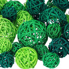 Patelai 36 Pcs Wicker Rattan Balls Decorative Balls for Vase Centerpiece Bowls Orbs Filler for Home Decor,4 Sizes(Dark, Grass Green, Fluorescent Green,2.4'',2'',1.6'',1.2'')