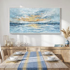 Large Framed Blue Gold Abstract Wall Art for Living Room, Horizontal Coastal Canvas Prints Paintings Artwork for Walls, Modern Ocean Landscape Pictures Wall Decor for Bedroom Dining Room Office 30x60