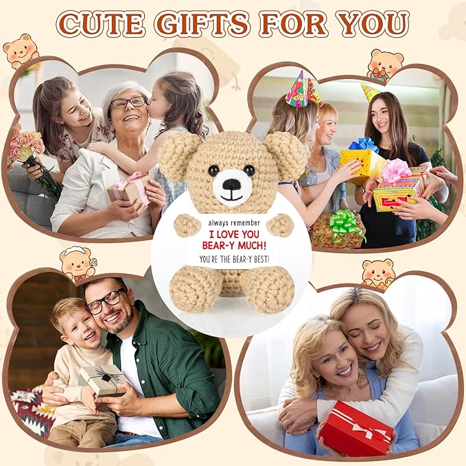 WELLBANEE Mini Crochet Bear Gifts for Her Him, Wife Husband Girlfriend Boyfriend I Love You Gift, Crochet Stuffed Animal, Anniversary Birthday Gifts, Handmade Bear Small Stuff Things