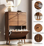 Nicetree Shoe Cabinet Storage for Entryway, 9.45" Narrow Shoe Organizer with Architectural Arched Fluted Front, Slim Shoe Rack with Adjustable Shelves,Fits Size 12 Shoes,Timeless Walnut