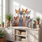 Wesiti Cat Wall Art Decor Iron Wall Sculptures Decor for Cats Lover 10.6 x 13.15 Inches Colorful Retro Mid Century Cat Signs for Home Living Room Bedroom Kitchen Office(Stylish)