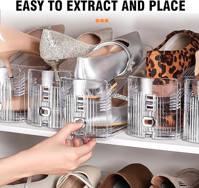 TOPNEW Shoe Slots Organizer for Closet 20 Pack Adjustable Level Shoe Stacker Holder Organization Double Layer Storage Space Saving Shoe Rack Organizer for Closet (Transparent)