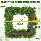 Artgar 20Inch Boxwood Wreath, Spring Wreaths for Front Door, Realistic Green Square Boxwood Wreath for Year-Round Decor, Artificial Summer Wreaths for Wedding Farmhouse Indoor/Outdoor Porch Decor