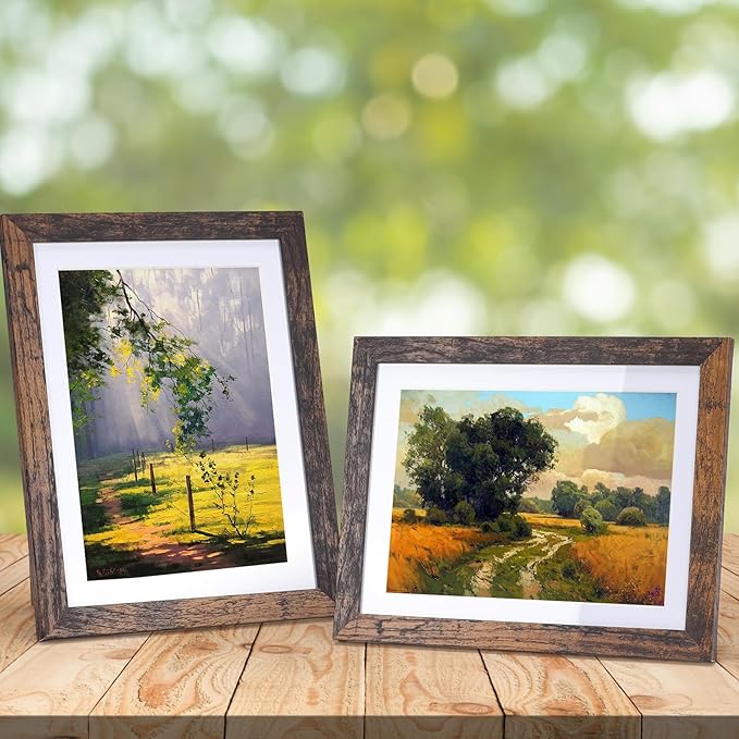 Lyeasw 5x7 Picture Frame 15 Pack, Display Pictures 5x7 with Mat or 6x8 without Mat, Brown Rustic Bulk Photo Frames for Wall or Tabletop