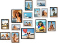 15 Pack Picture Frames Collage Wall Decor, Frame Set with 3pcs Black 8x10, 6pcs Brown 5x7, and 6pcs Grey 4x6 for Gallery Display, Wall Mounting & Tabletop, Bulk Photo Frames for Living Room Decor