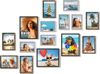 15 Pack Picture Frames Collage Wall Decor, Frame Set with 3pcs Black 8x10, 6pcs Brown 5x7, and 6pcs Grey 4x6 for Gallery Display, Wall Mounting & Tabletop, Bulk Photo Frames for Living Room Decor