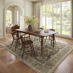 Washable 6x9 Area Rugs for Living Room, Boho Non-Slip Vintage Distress Large Rugs for Bedroom Dining Room Nursery Office, 0.3" Neutral Oriental Throw Thin Carpet, Tan/Flaxen/Multi