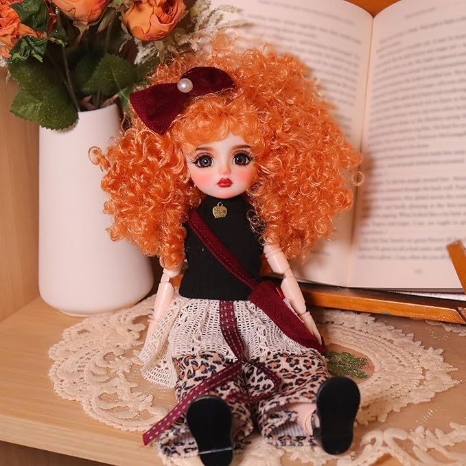 Original 1/6 Scale Anime Doll with Hand-Painted Face, Unique Cute Collectible Ball-Jointed Doll with Removable Outfit, 30cm Art Figure for Christmas & Birthday Gifts (Ruby)