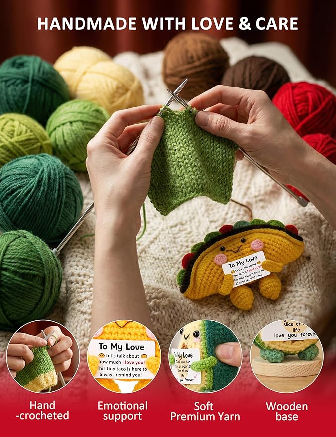 Gifts for Him Her Boyfriend Girlfriend, 2Pcs Handmade Crochet Taco and Avocado to My Love, Anniversary Birthday Gifts for Women Men, I Love You Emotional Support Doll Romantic Gift for Wife Husband