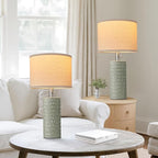 Reaketon 20.5" Modern Ceramic Table Lamps for Bedroom Set of 2, Bedside Lamps for Night Stands with Beige Lampshade, Farmhouse Table Lamp for Living Room Office Dorm, Light Green