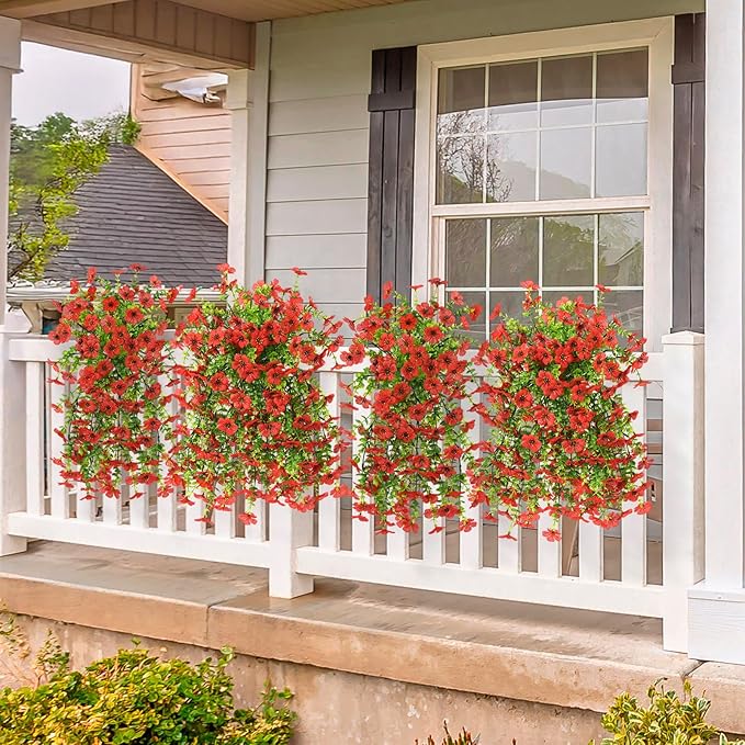 INQCMY 2Pcs Artificial Fake Hanging Flowers for Outdoors UV Resistant Artificial Plants for Spring Summer Decor Look Real Faux Flowers for Outside Home Planter Porch Patio Decor