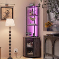 VECELO 6 Tier Corner Shelf with LED Light and Charging Station, 63” Tall Standing Cabinet Organizer, Narrow Bookshelf with Storage Rack for Living Room, Bedroom, Kitchen, Balcony, Small Space