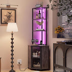 VECELO 6 Tier Corner Shelf with LED Light and Charging Station, 63” Tall Standing Cabinet Organizer, Narrow Bookshelf with Storage Rack for Living Room, Bedroom, Kitchen, Balcony, Small Space