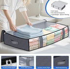 Under Bed Storage Containers, 8 Pack Blanket Storage Bags, Collapsible Storage Bags with Big Zippers, Clear Front, Shoe Storage and Organization for Clothes, Comforter, 90L, Grey