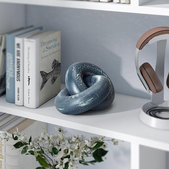 EOSAHR Boho Pine Wood Knot Decor Blue Wooden Chain Link Sculpture for Coffee Table, Bookshelf & Side Table Simple Modern Decorative Knot for Stylish Home Decor