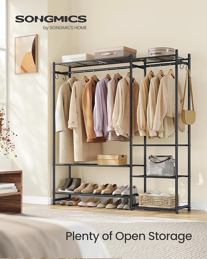 SONGMICS Portable Closet Wardrobe, Clothes Rack, Closet Organizers and Storage, Freestanding Clothing Rack with 7 Shelves, 2 Hanging Rods, Metal Frame Rack, for Bedroom, Entryway, Black ULGR010BZ03S