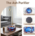 Coomin 5.9in Large Crystal Glass Ash Tray, Sparkly Cigarettes Cigar Ashtray, Ashtrays for Smokers Indoor Office Home Desktop Tabletop, Unique Luxury Gifts for Men, Blue