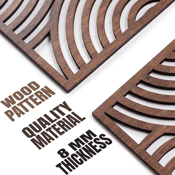 qmmp Modern Wooden Wall Sculptures - Set of 3 - Home Decor Accent - Large Wall Art for Living Room, Bedroom, Office - Easy Installation (Walnut, Large - Orbit)