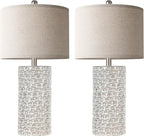 PARTPHONER 23" Modern Ceramic Table Lamp Set of 2, Table Lamps for Living Room, Rustic Farmhouse Bedside Lamps Nightstand lamp for Bedroom, Desk Lamp for End Table Home Decor Grey Shabby Chic White