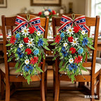 2 Pack 21'' Patriotic Swag Wreaths for Cabinets Artificial 4th of July Teardrop Wreath with Carnations and Daisies Red White Blue Floral for Independence Day Memorial Day Front Door Porch Window Wall
