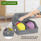 Hat Storage for Baseball Caps-Holds Up to 24 Caps, Hat Organizer for Closet Stackable Hat Box with Cardboard, Dustproof Baseball Cap Organizer with 2 Handles for Home Travel (Grey, 1 Pack)
