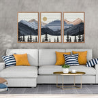 KAIRNE Mountain Canvas Wall Art,Abstract Landscape Wall Decor Set of 3(16”X24”),Sunrise Pine Forest Nature Prints,Wilderness Scenery Pictures for Living Room Bedroom Farmhouse Office Decor,Framed