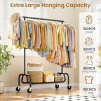 Heavy-duty Clothing Rack with Wheels, Rolling Clothes Rack with Shelf, Clothes Racks for Hanging Clothes, Metal Standing Garment Racks, Black