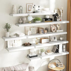 72 Inch Long Floating Shelves for Wall Set of 2, 12"D Wood Grain Bathroom Shelves with Invisible Brackets, Easy Install Engineered Wood Storage Shelves for Kitchen, Living Room, Bedroom, White Finish