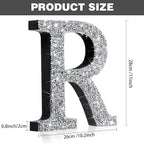 Qunclay 12'' Silver Crystal Diamond Bling Letters Crushed Diamond Decoration Wooden Glitter Letter with Screw and Hooks Rhinestone Gift for Wedding Y2k Mcbling Bedroom Wall Decor (Letter R)