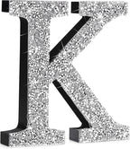 Qunclay 8'' Silver Crystal Diamond Bling Letters Crushed Diamond Decoration Wooden Glitter Letter with Screw and Hooks Rhinestone Gift for Wedding Y2k Mcbling Bedroom Wall Decor (Letter K)
