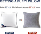 Siluvia 20"x20" Pillow Inserts Set of 2 Decorative Square Square Throw 20 Pillows with 100% Cotton Cover for Sofa, Couch, and Bed - White