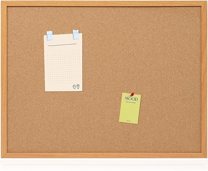 Cork Board Bulletin Board 24 x 36, Wood Framed Corkboards for Wall Decor, Hanging Office Message Board, Large Wall Mounted Notice Pin Board with 15 Push Pins for School, Home & Office