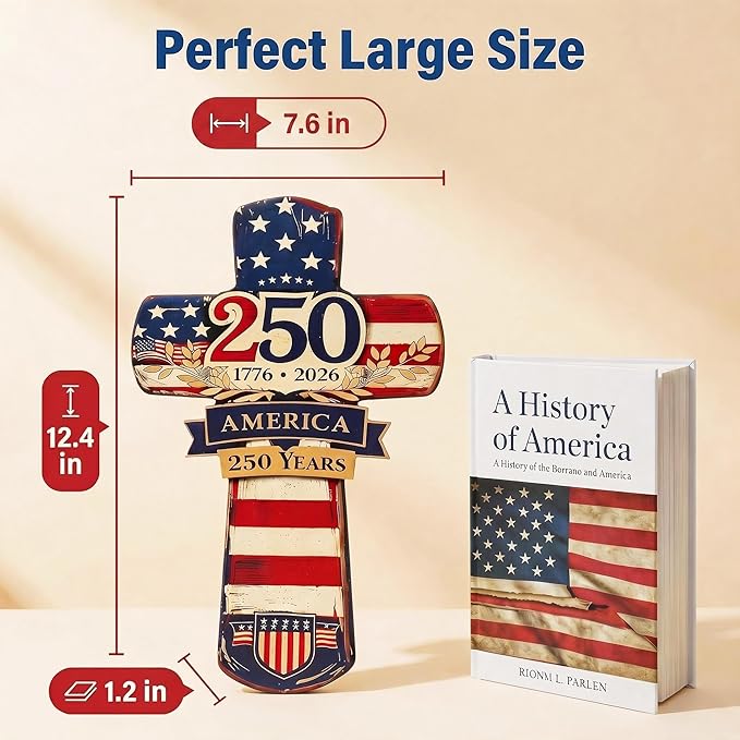YOYAI American Flag Cross Wall Decor – 250th Anniversary USA 1776–2026 – Patriotic Christian Wooden Cross – Vintage Rustic Wall Art – Meaningful Gift for Home, Veterans, Family