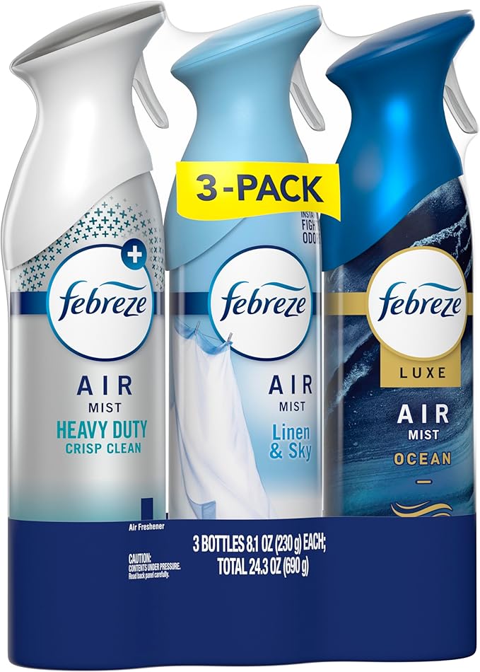 Febreze New & Improved Air Mist Scent Mix, Air Freshener, Home and Kitchen Essentials, Odor Fighting Room Spray, 8.1 oz bottle, 3 Count