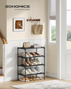 SONGMICS Shoe Rack, 4-Tier Shoe Storage Organizer, Space-Saving, 11.7 x 16.5 x 26 Inches, Entryway, Metal Frame, Non-Woven Fabric Shelves, Ink Black ULSH014BH01