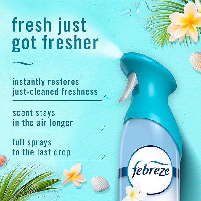 Febreze New & Improved Air Mist Bora Bora Waters, Air Freshener, Home and Kitchen Essentials, Odor Fighting Room Spray (Pack of 6)