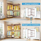 Ulif E4 Clothes Rack, Heavy-Duty Garment Rack, Metal Freestanding Clothing Organization Storage System Can Be L-Shaped with Shelves and Hangers, Max Load 962lbs, 71.6" W x 14.5" D x 79.3" H, Bronze