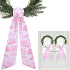 Pink French Toile Wreath Sash - 2 Pcs Sashes for Wreath Front Door Baby Shower Wedding, Rustic Wreaths Sash for Embroidery Monogram Garland Indoor Outdoor
