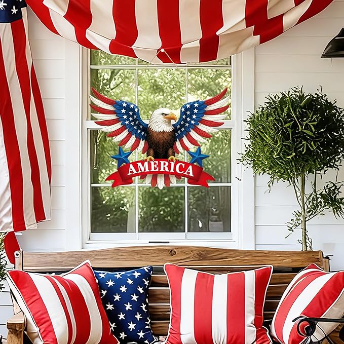 Wooden 4th of July Decoration Door Wreath for Front Door Sign America Eagle Wall Signs,250 Anniversary Independence Day Patriotic Day Wreath Welcome Memorial Day Hanging for Home Party Outdoor Indoor